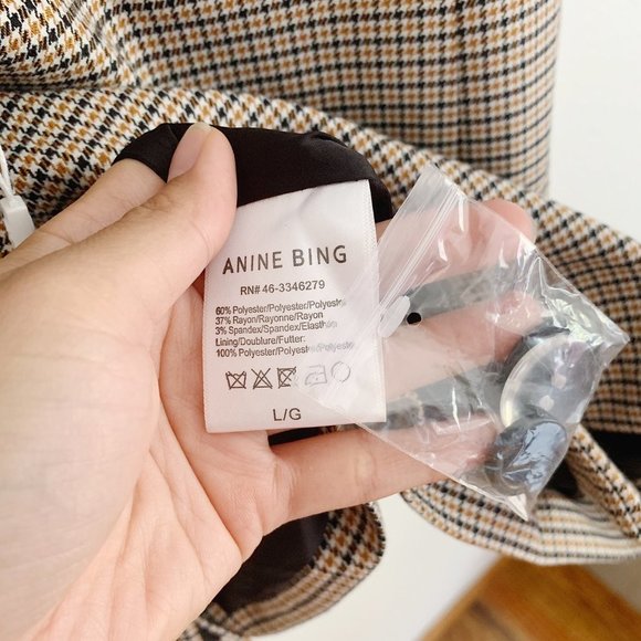 NEW Anine Bing Madeline Houndstooth Blazer In Yellow L - Picture 9 of 13